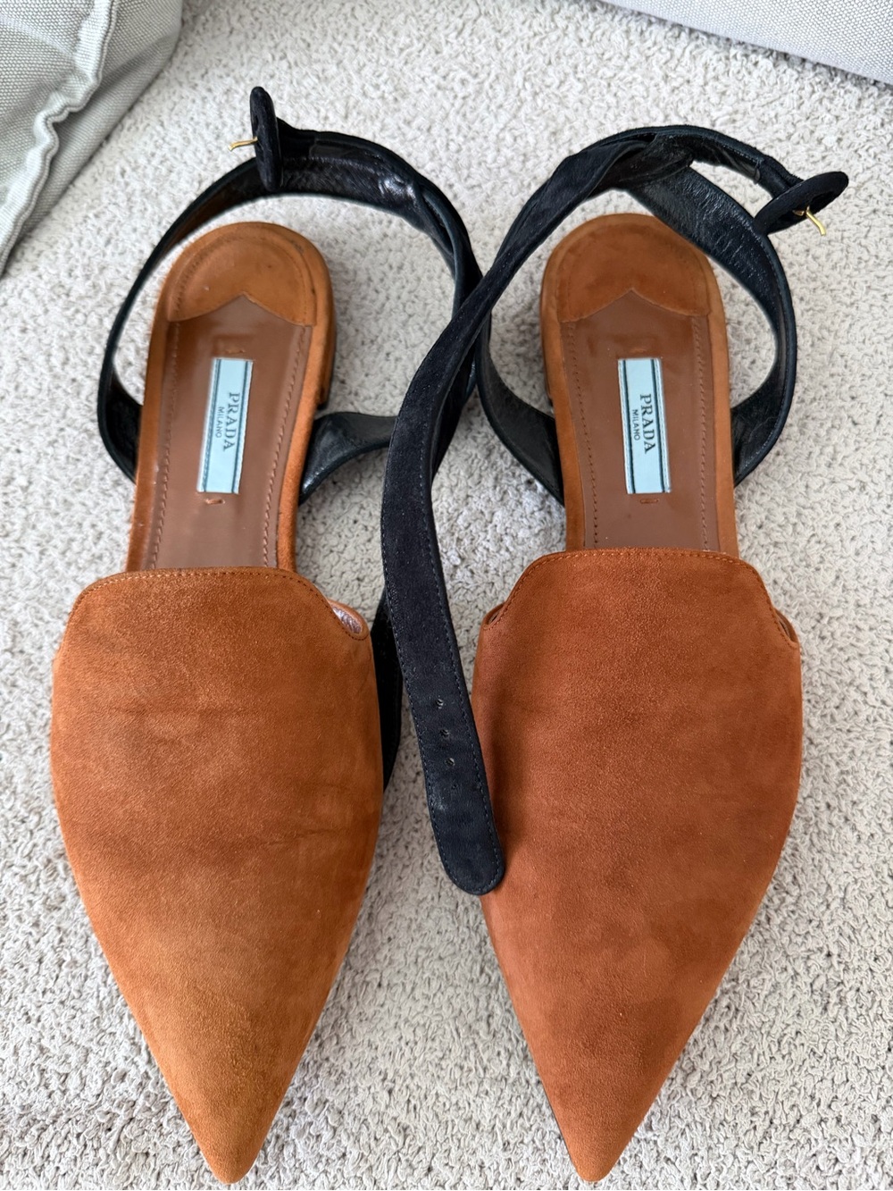Prada Rust Suede Pointed Mule with Black Ankle Strap - Picture 2 of 3